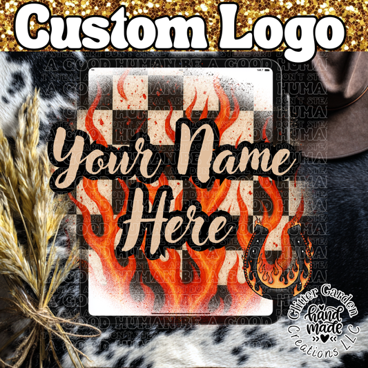 Custom Retro Logo- Horse Shoe Flame