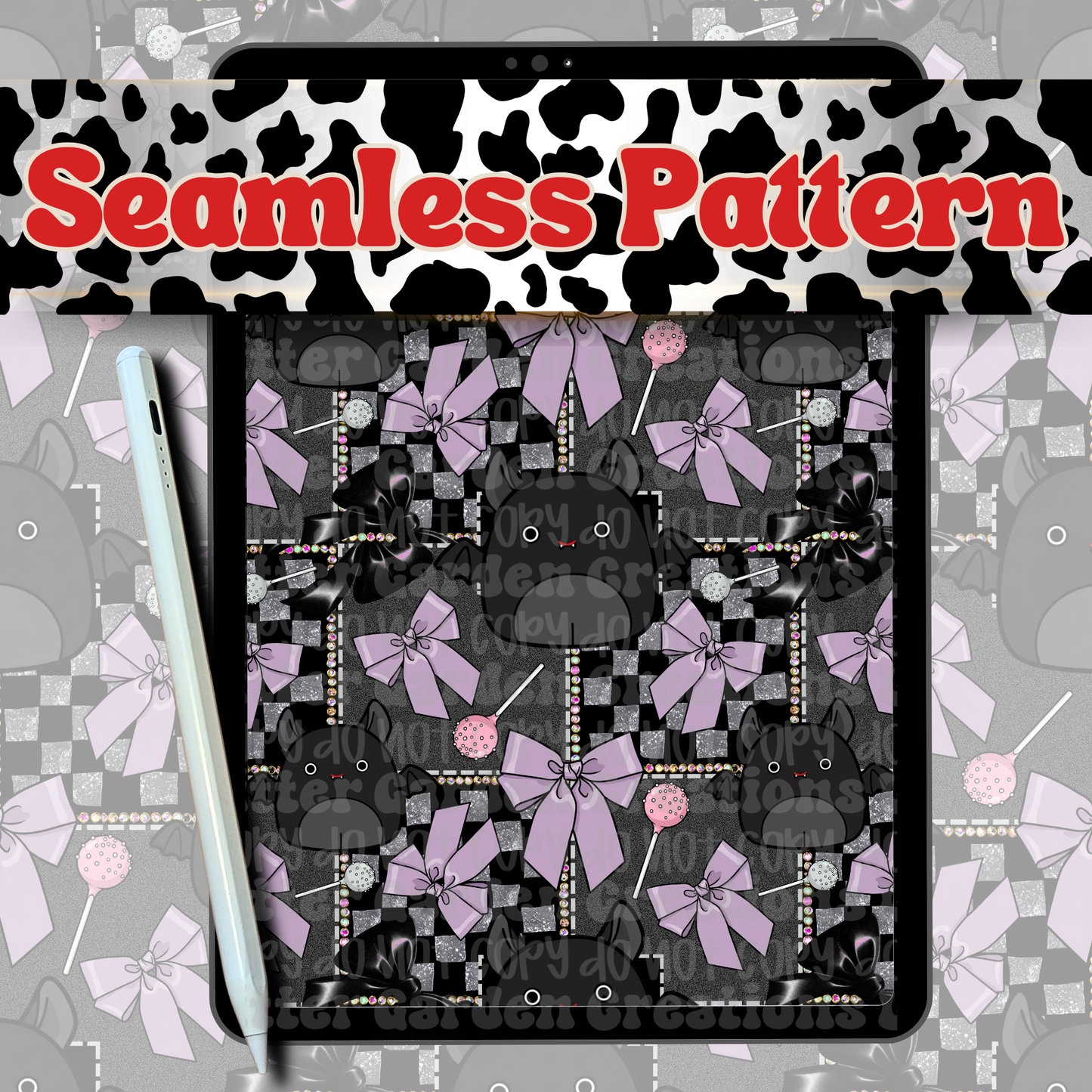 Black Bat Squish Seamless Pattern